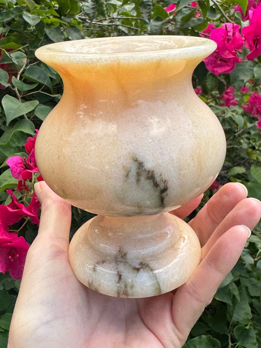 Rare Vintage Peach Marble Urn Vase with Veining.Hand Carved in Portugal.